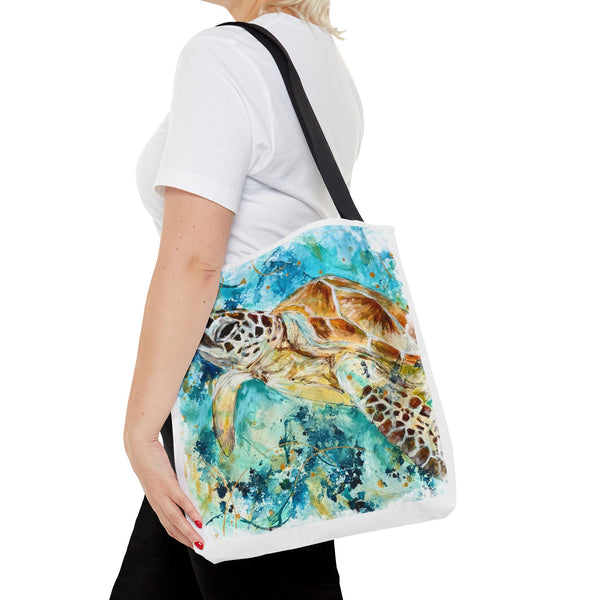 Loggerhead Sea Turtle Watercolor Tote Bag — Ocean Art Beach Tote