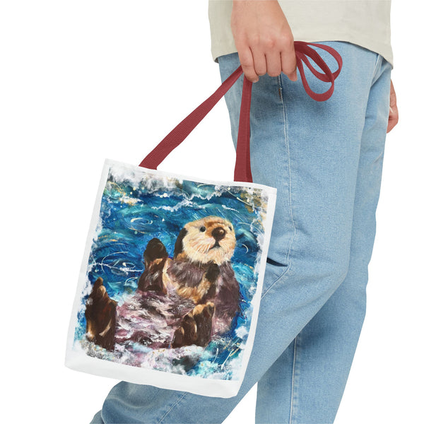 Sea Otter Art Tote Bag — Watercolor Ocean Wildlife Canvas Tote