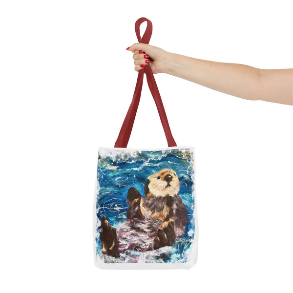 Sea Otter Art Tote Bag — Watercolor Ocean Wildlife Canvas Tote