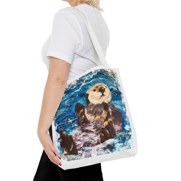 Sea Otter Art Tote Bag — Watercolor Ocean Wildlife Canvas Tote