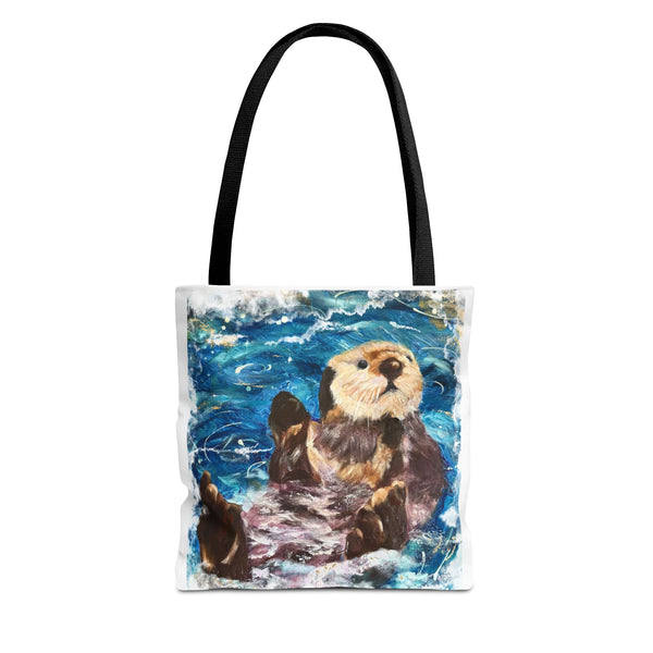 Sea Otter Art Tote Bag — Watercolor Ocean Wildlife Canvas Tote