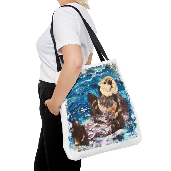 Sea Otter Art Tote Bag — Watercolor Ocean Wildlife Canvas Tote