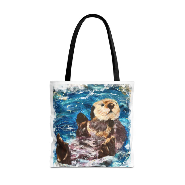 Sea Otter Art Tote Bag — Watercolor Ocean Wildlife Canvas Tote