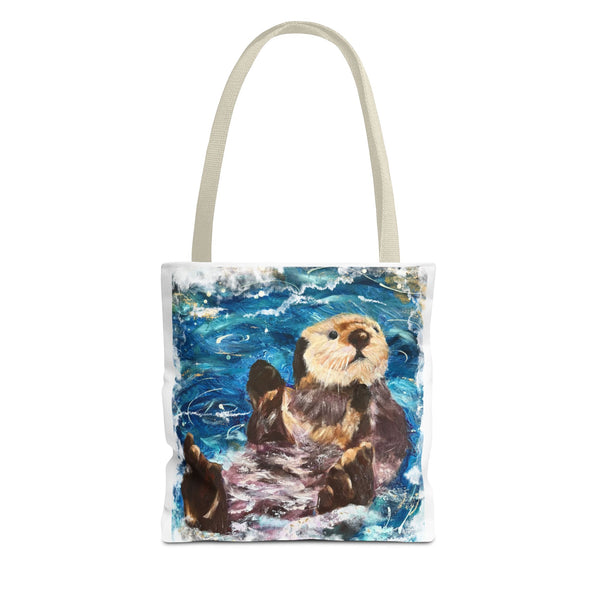 Sea Otter Art Tote Bag — Watercolor Ocean Wildlife Canvas Tote