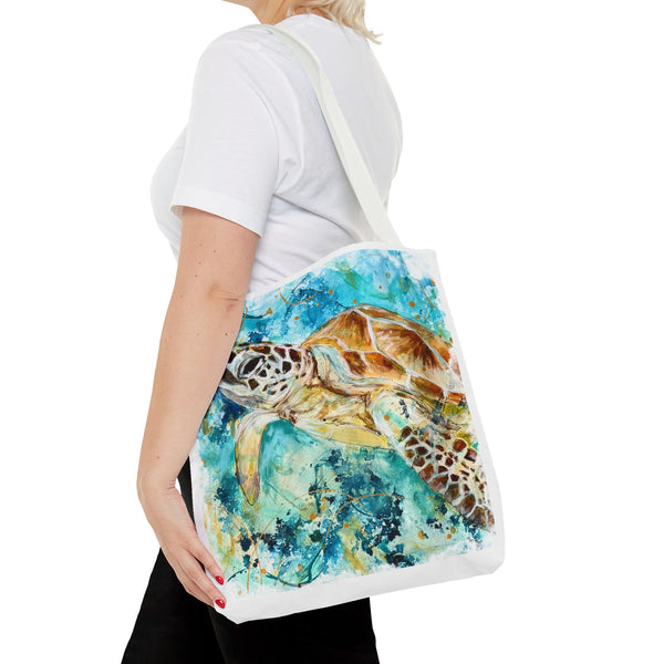 Loggerhead Sea Turtle Watercolor Tote Bag — Ocean Art Beach Tote