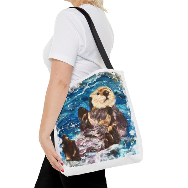 Sea Otter Art Tote Bag — Watercolor Ocean Wildlife Canvas Tote