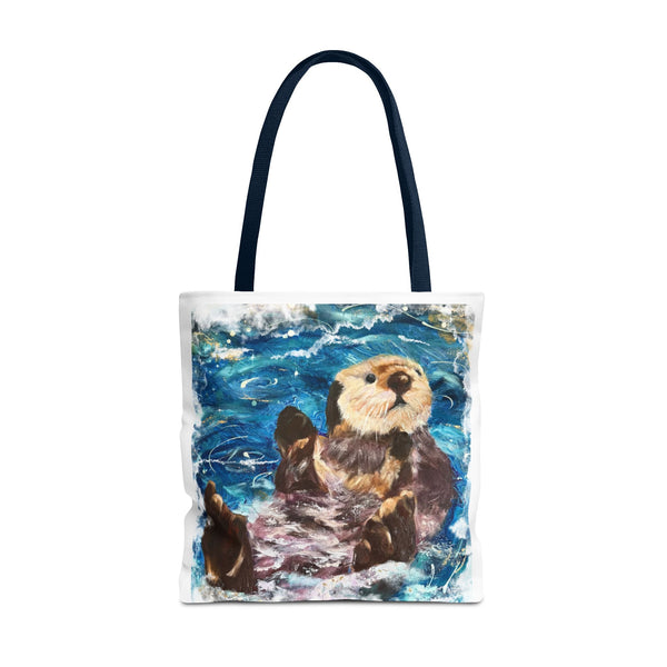 Sea Otter Art Tote Bag — Watercolor Ocean Wildlife Canvas Tote
