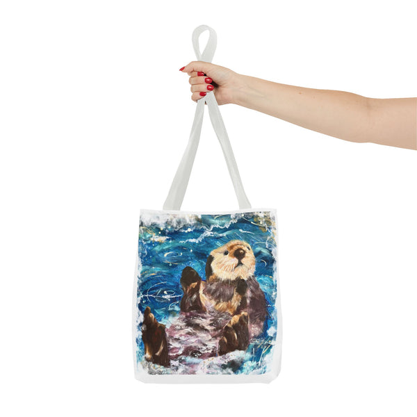 Sea Otter Art Tote Bag — Watercolor Ocean Wildlife Canvas Tote