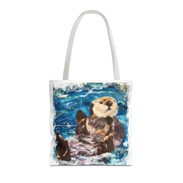Sea Otter Art Tote Bag — Watercolor Ocean Wildlife Canvas Tote