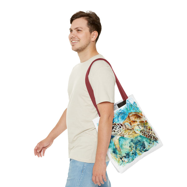 Loggerhead Sea Turtle Watercolor Tote Bag — Ocean Art Beach Tote
