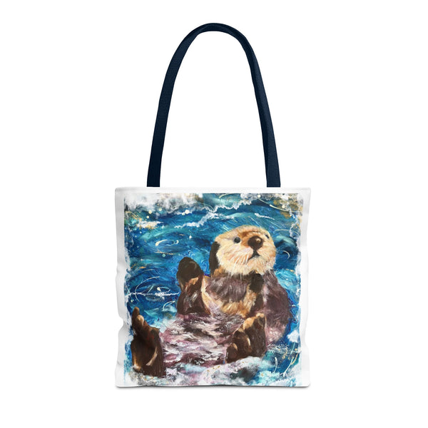 Sea Otter Art Tote Bag — Watercolor Ocean Wildlife Canvas Tote