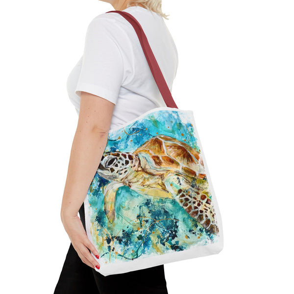 Loggerhead Sea Turtle Watercolor Tote Bag — Ocean Art Beach Tote