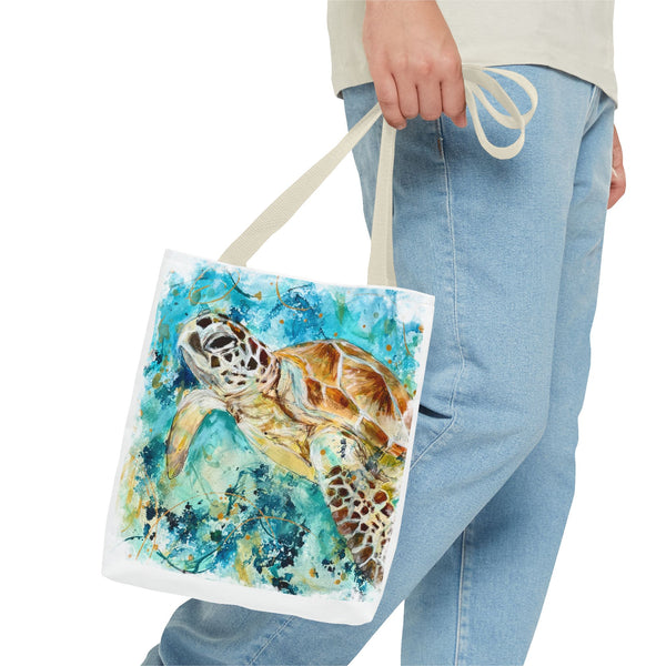 Loggerhead Sea Turtle Watercolor Tote Bag — Ocean Art Beach Tote