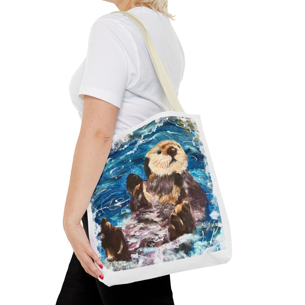 Sea Otter Art Tote Bag — Watercolor Ocean Wildlife Canvas Tote