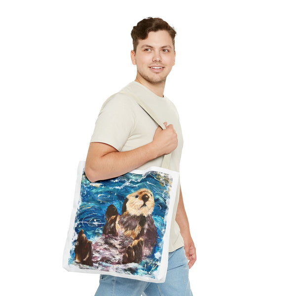 Sea Otter Art Tote Bag — Watercolor Ocean Wildlife Canvas Tote