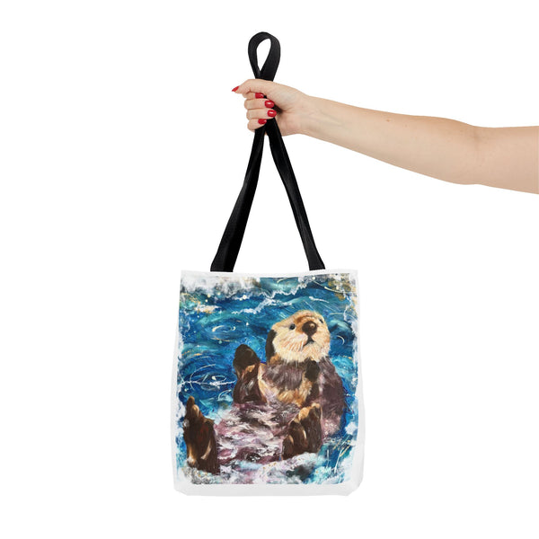 Sea Otter Art Tote Bag — Watercolor Ocean Wildlife Canvas Tote
