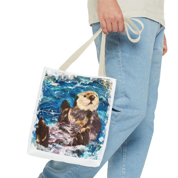 Sea Otter Art Tote Bag — Watercolor Ocean Wildlife Canvas Tote