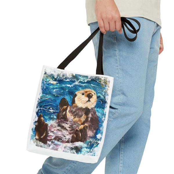 Sea Otter Art Tote Bag — Watercolor Ocean Wildlife Canvas Tote