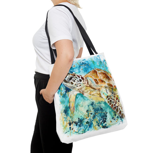 Loggerhead Sea Turtle Watercolor Tote Bag — Ocean Art Beach Tote