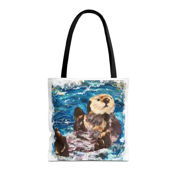 Sea Otter Art Tote Bag — Watercolor Ocean Wildlife Canvas Tote
