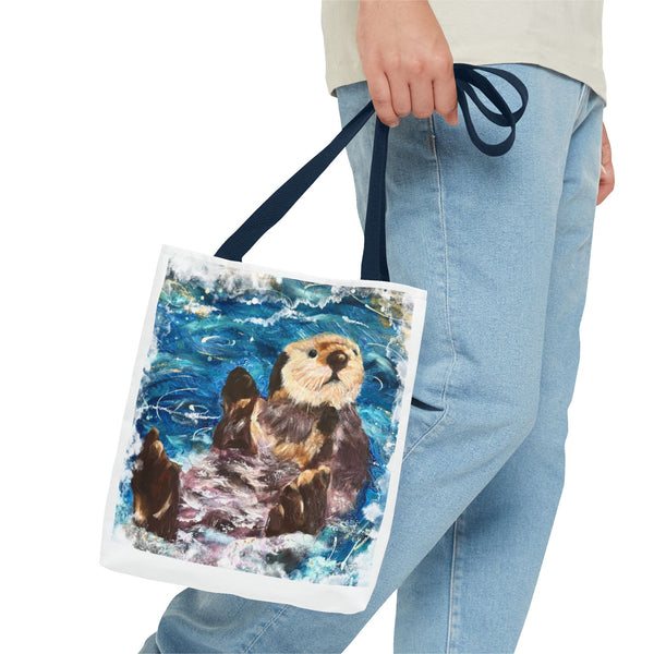 Sea Otter Art Tote Bag — Watercolor Ocean Wildlife Canvas Tote