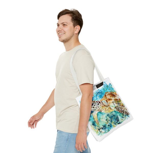 Loggerhead Sea Turtle Watercolor Tote Bag — Ocean Art Beach Tote
