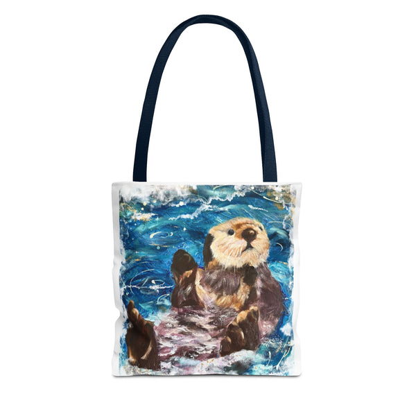 Sea Otter Art Tote Bag — Watercolor Ocean Wildlife Canvas Tote