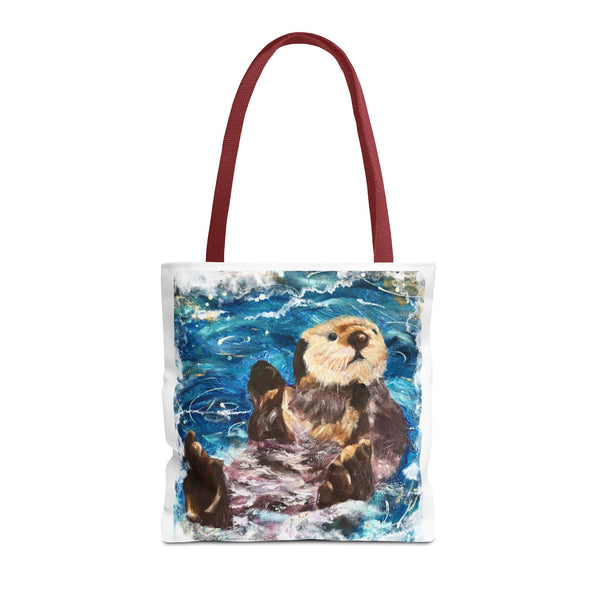 Sea Otter Art Tote Bag — Watercolor Ocean Wildlife Canvas Tote