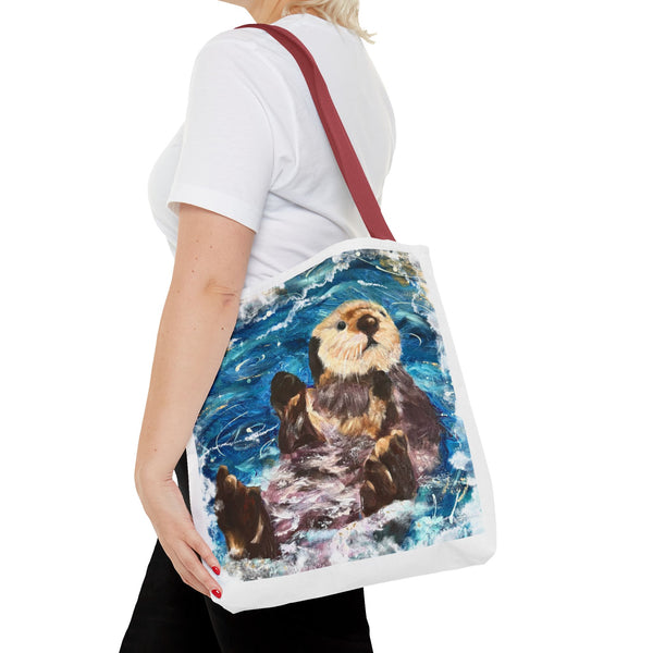 Sea Otter Art Tote Bag — Watercolor Ocean Wildlife Canvas Tote