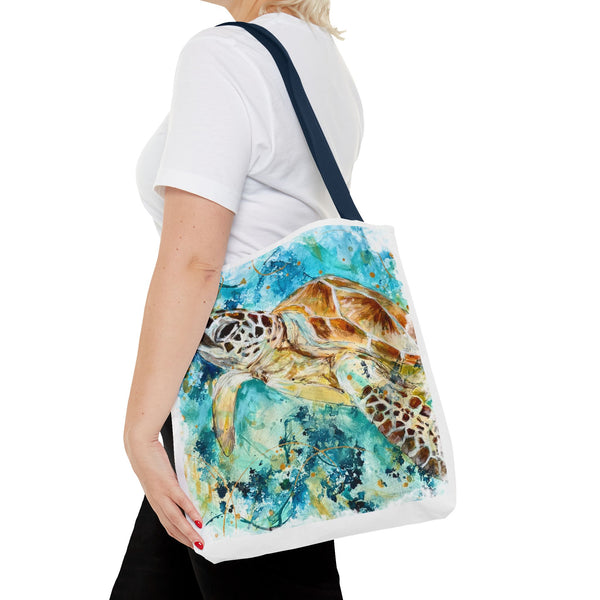 Loggerhead Sea Turtle Watercolor Tote Bag — Ocean Art Beach Tote