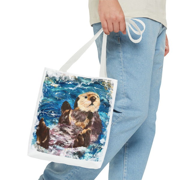 Sea Otter Art Tote Bag — Watercolor Ocean Wildlife Canvas Tote