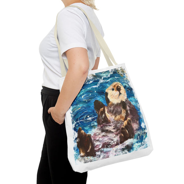Sea Otter Art Tote Bag — Watercolor Ocean Wildlife Canvas Tote