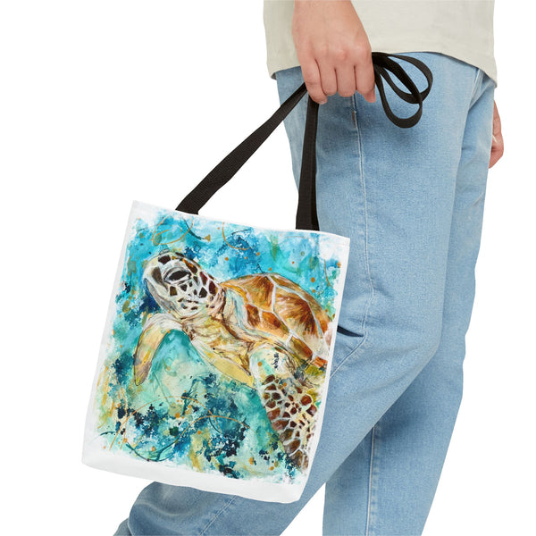 Loggerhead Sea Turtle Watercolor Tote Bag — Ocean Art Beach Tote