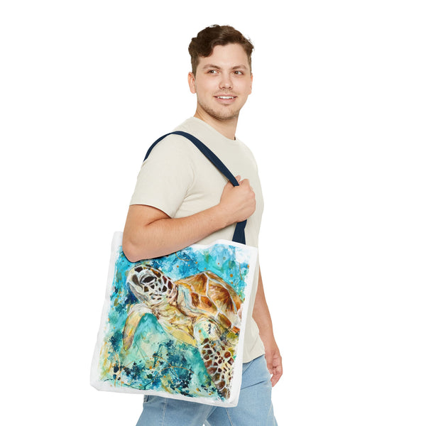 Loggerhead Sea Turtle Watercolor Tote Bag — Ocean Art Beach Tote